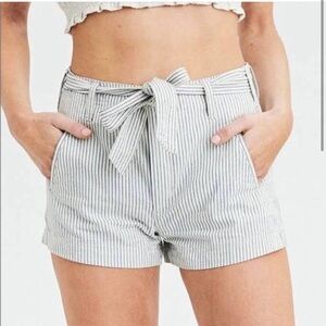 AEO belted white stripe hi-rise shorts | 2